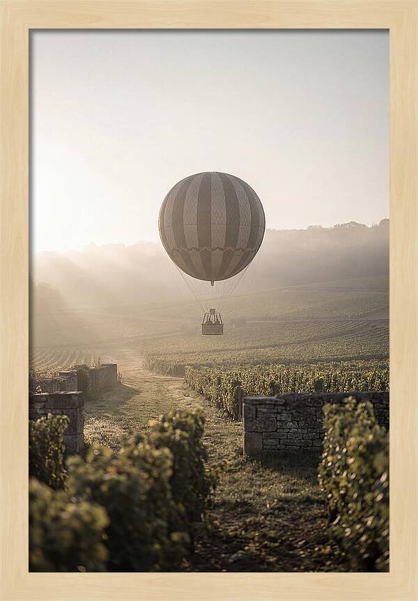 Single Hot Air Balloon Over Vineyard