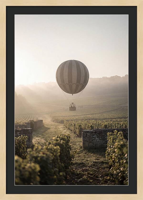 Single Hot Air Balloon Over Vineyard