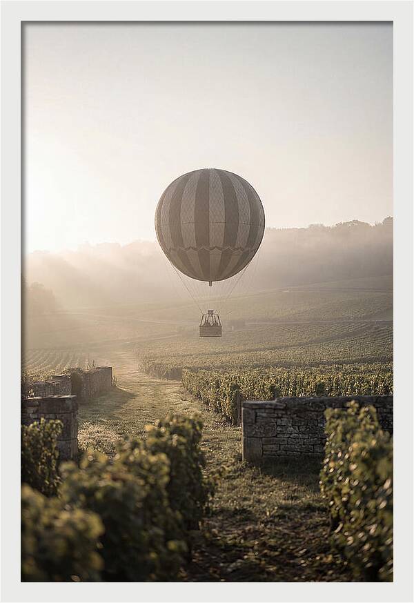 Single Hot Air Balloon Over Vineyard