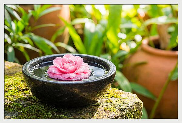 Single Pink Camellia In Tranquil Water