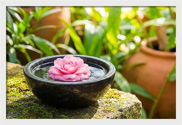 Single Pink Camellia In Tranquil Water