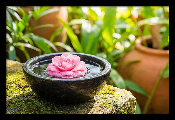 Single Pink Camellia In Tranquil Water