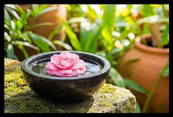 Single Pink Camellia In Tranquil Water