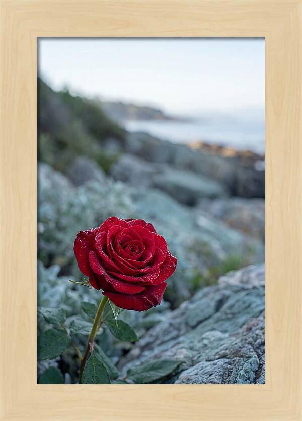 Single Red Rose With Dewy Petals