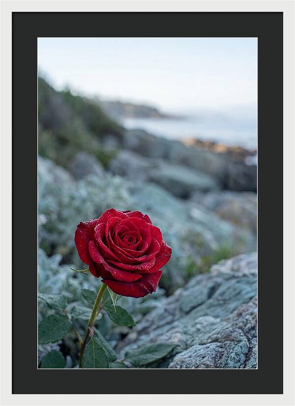 Single Red Rose With Dewy Petals