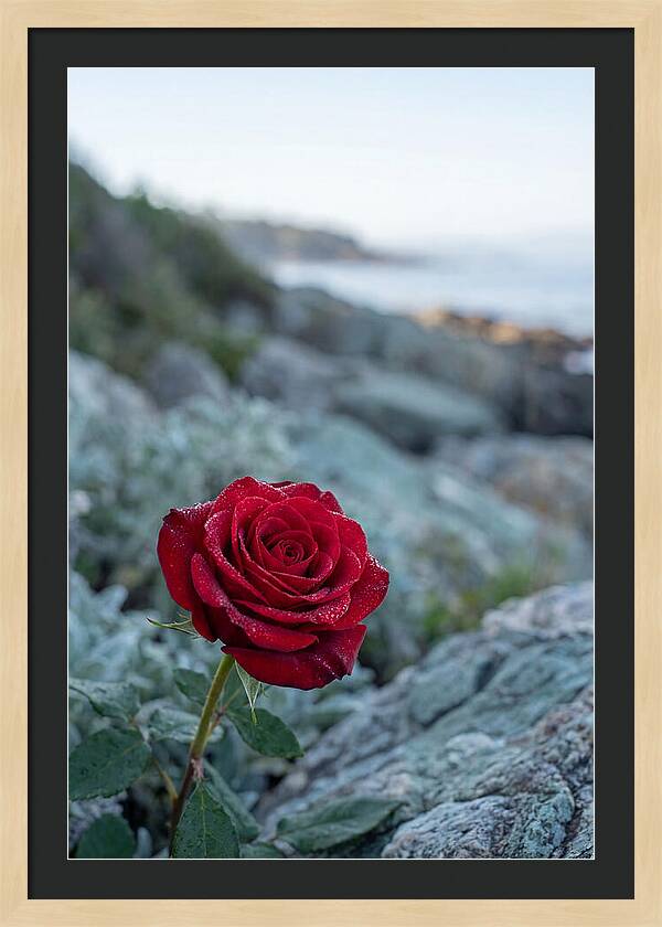 Single Red Rose With Dewy Petals