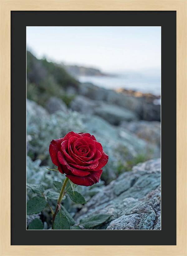 Single Red Rose With Dewy Petals