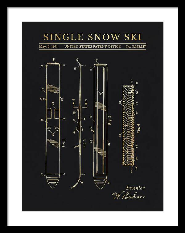 Single Snow Ski Gold Patent Us3758127a