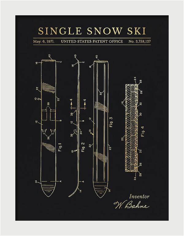 Single Snow Ski Gold Patent Us3758127a