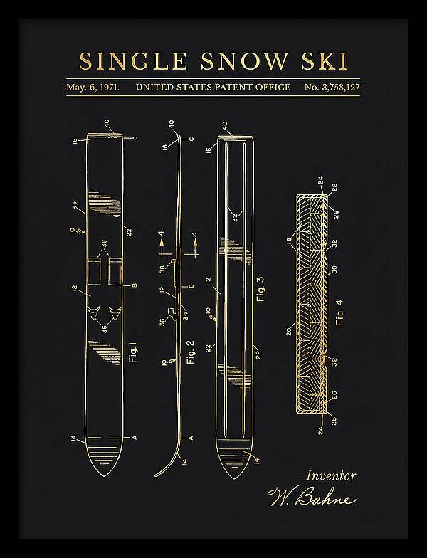 Single Snow Ski Gold Patent Us3758127a