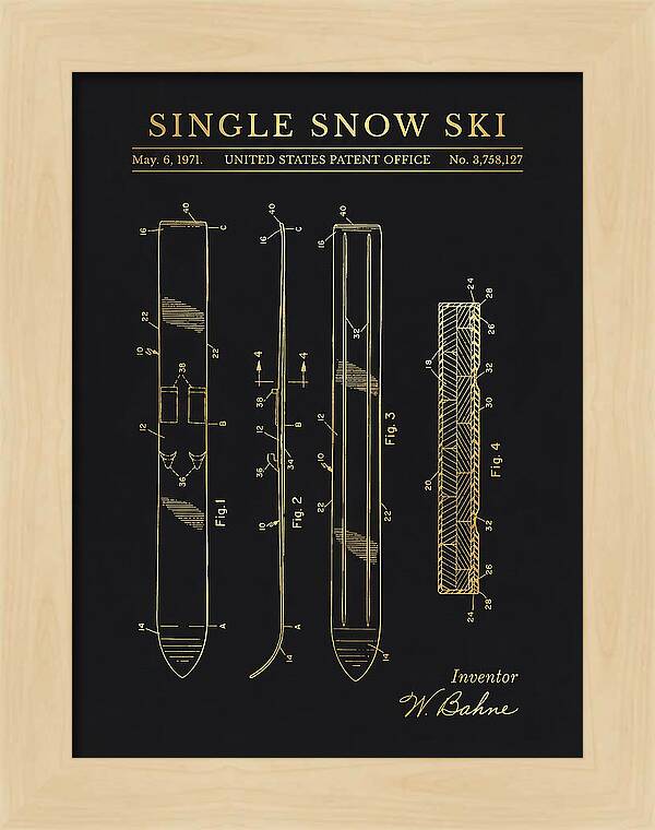 Single Snow Ski Gold Patent Us3758127a