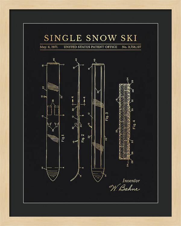 Single Snow Ski Gold Patent Us3758127a