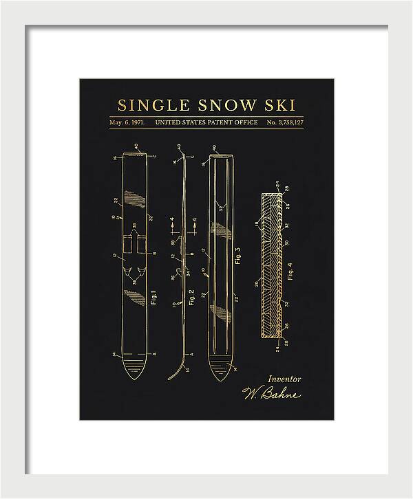 Single Snow Ski Gold Patent Us3758127a