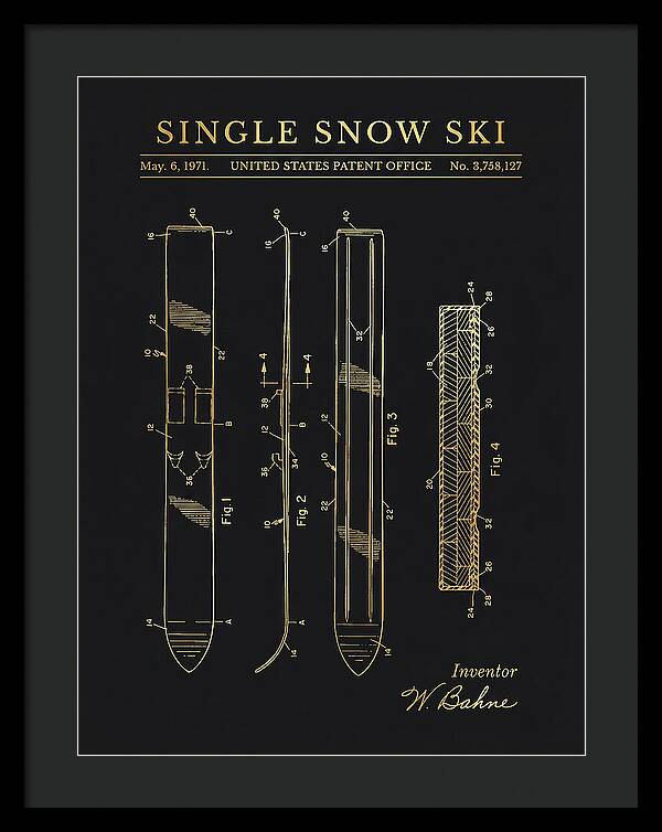 Single Snow Ski Gold Patent Us3758127a