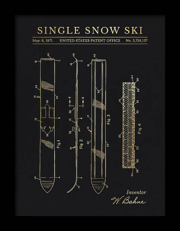 Single Snow Ski Gold Patent Us3758127a