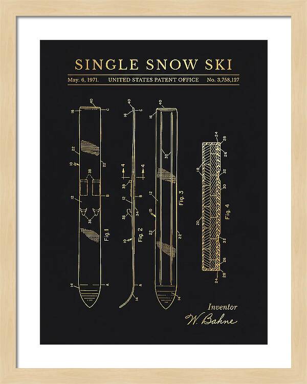 Single Snow Ski Gold Patent Us3758127a