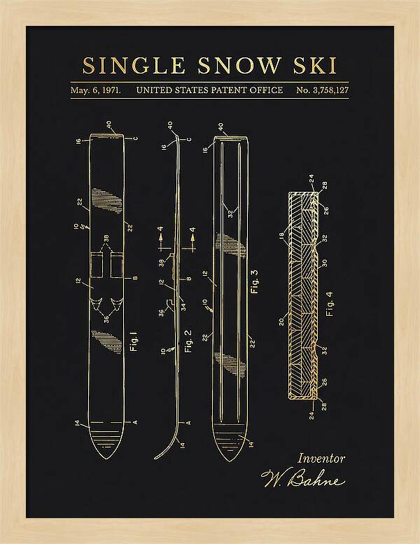 Single Snow Ski Gold Patent Us3758127a