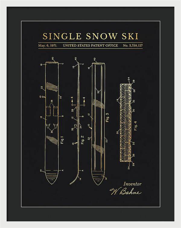 Single Snow Ski Gold Patent Us3758127a