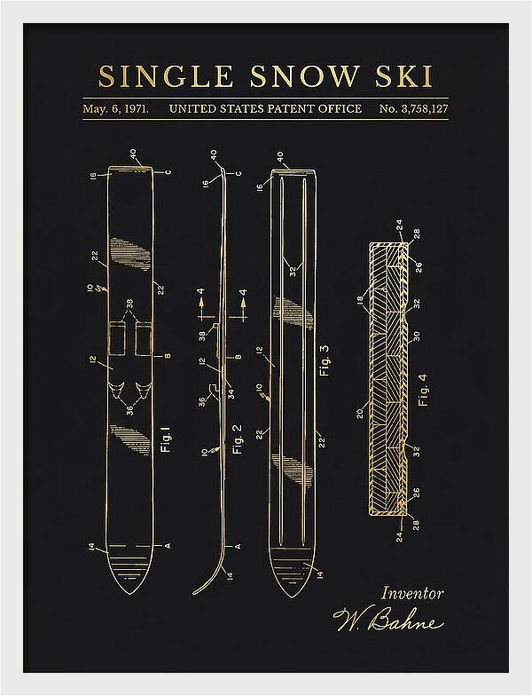 Single Snow Ski Gold Patent Us3758127a