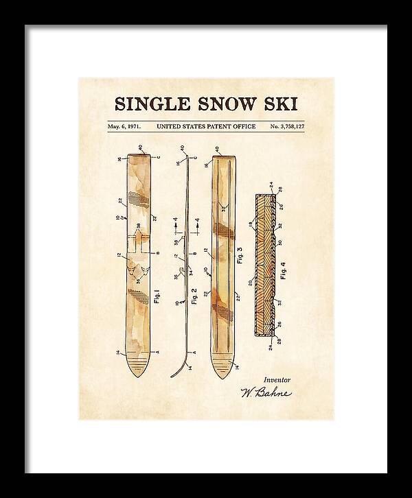 Single Snow Ski Watercolor Patent Us3758127a