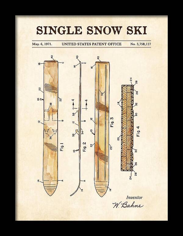 Single Snow Ski Watercolor Patent Us3758127a