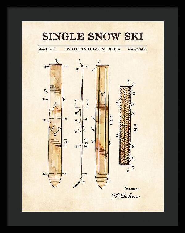 Single Snow Ski Watercolor Patent Us3758127a