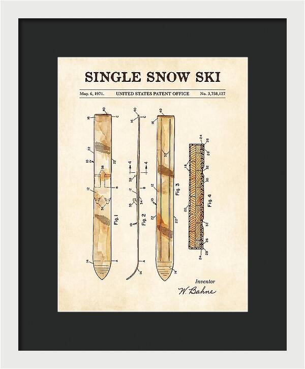 Single Snow Ski Watercolor Patent Us3758127a