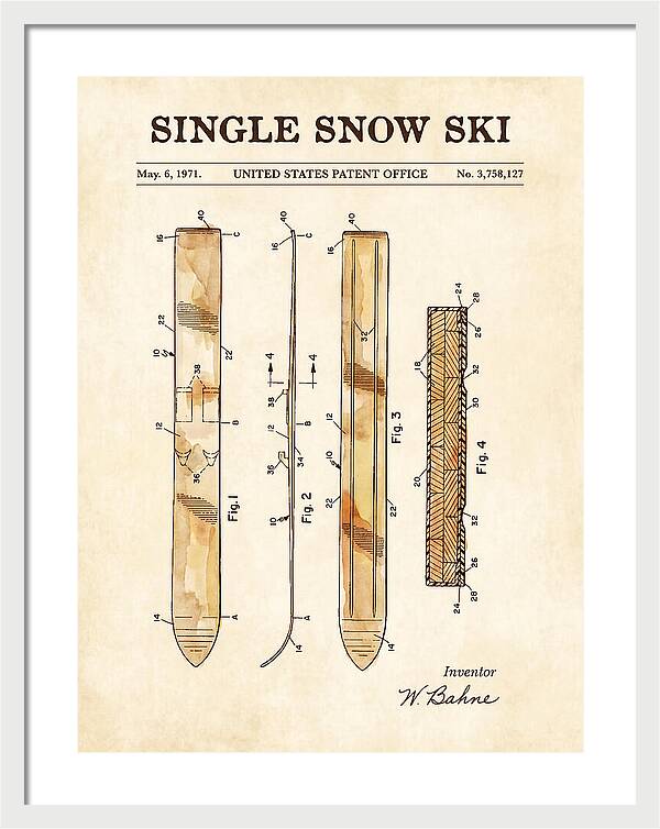 Single Snow Ski Watercolor Patent Us3758127a