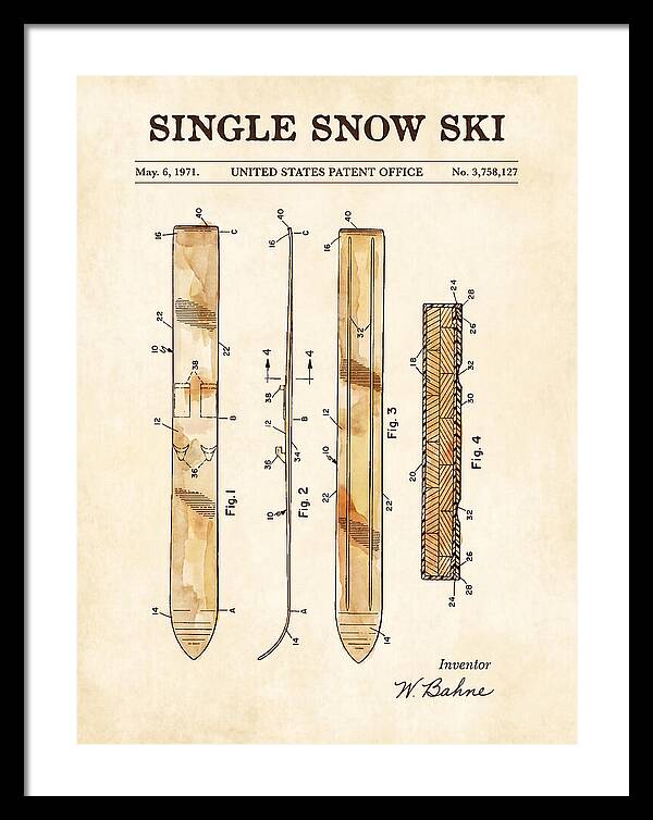 Single Snow Ski Watercolor Patent Us3758127a