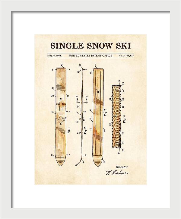 Single Snow Ski Watercolor Patent Us3758127a