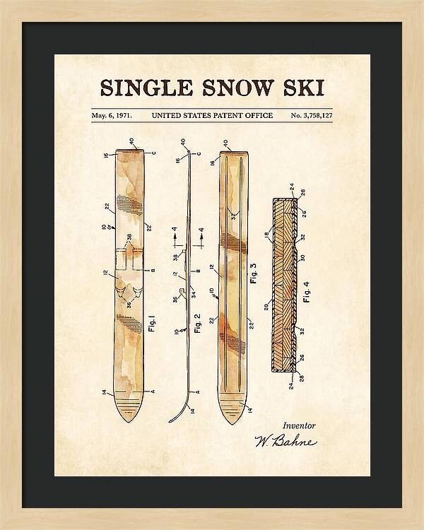 Single Snow Ski Watercolor Patent Us3758127a