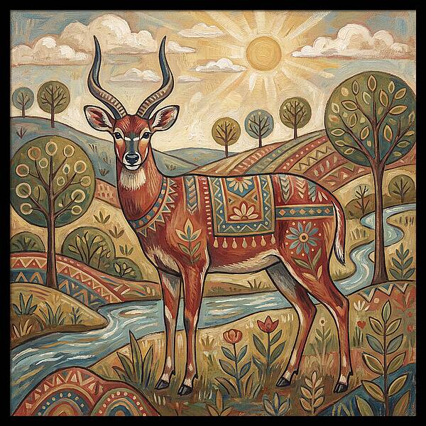 Sitatunga In Folk Art Style