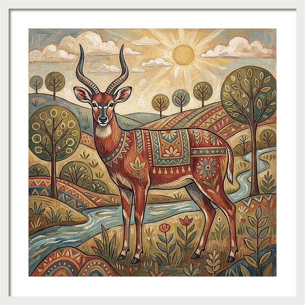 Sitatunga In Folk Art Style