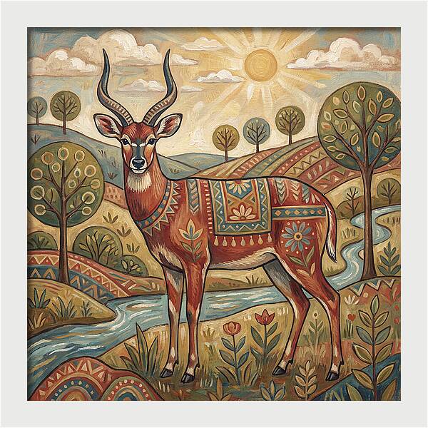 Sitatunga In Folk Art Style