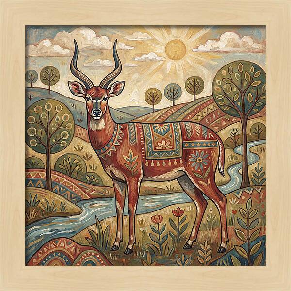 Sitatunga In Folk Art Style