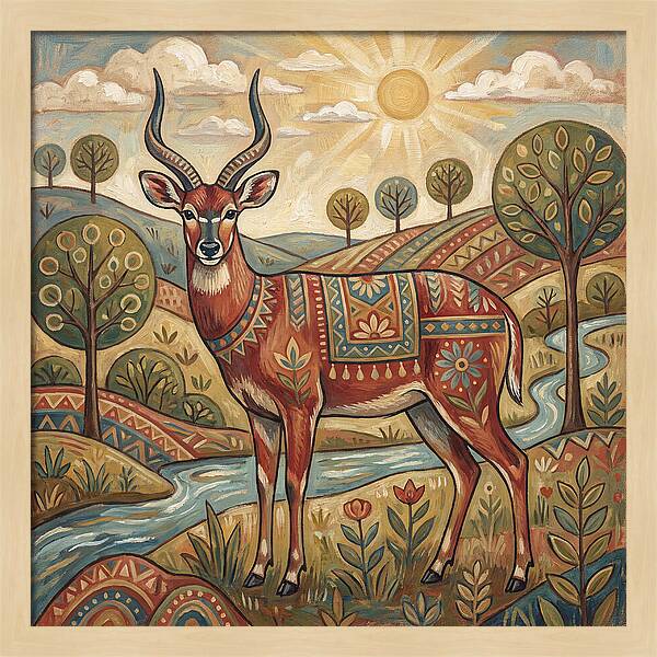 Sitatunga In Folk Art Style