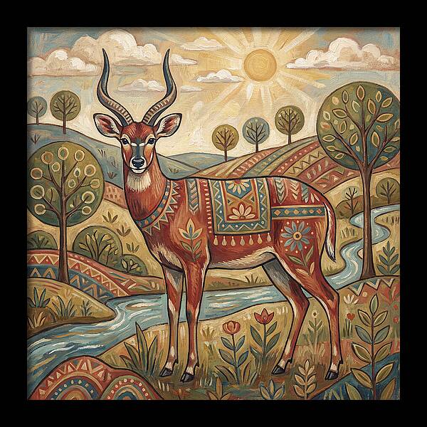 Sitatunga In Folk Art Style