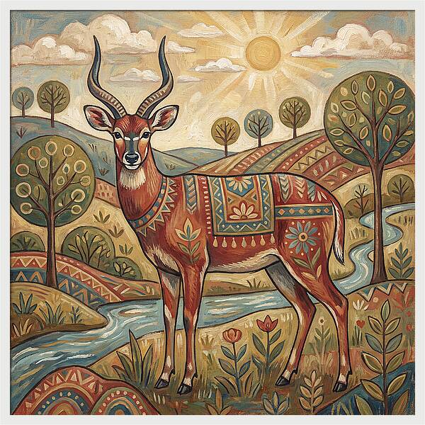 Sitatunga In Folk Art Style
