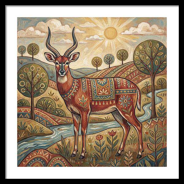 Sitatunga In Folk Art Style