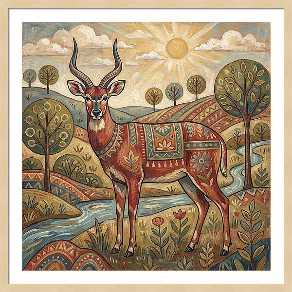 Sitatunga In Folk Art Style