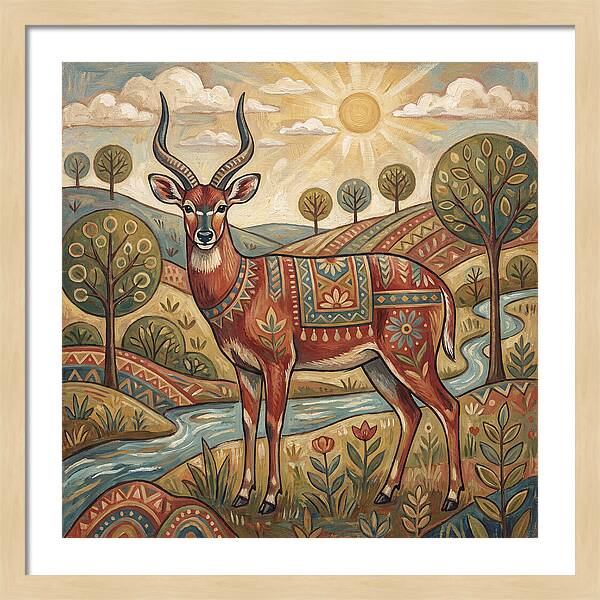 Sitatunga In Folk Art Style