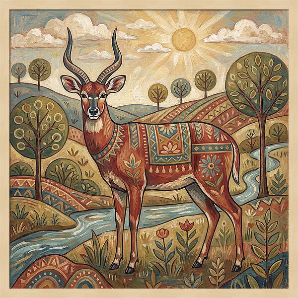 Sitatunga In Folk Art Style