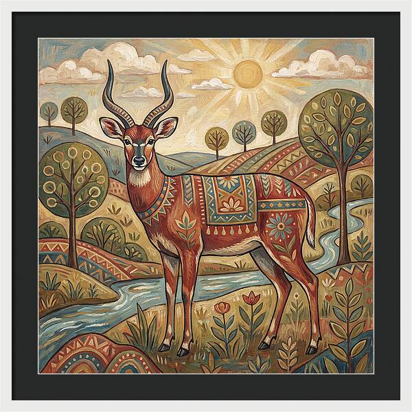 Sitatunga In Folk Art Style