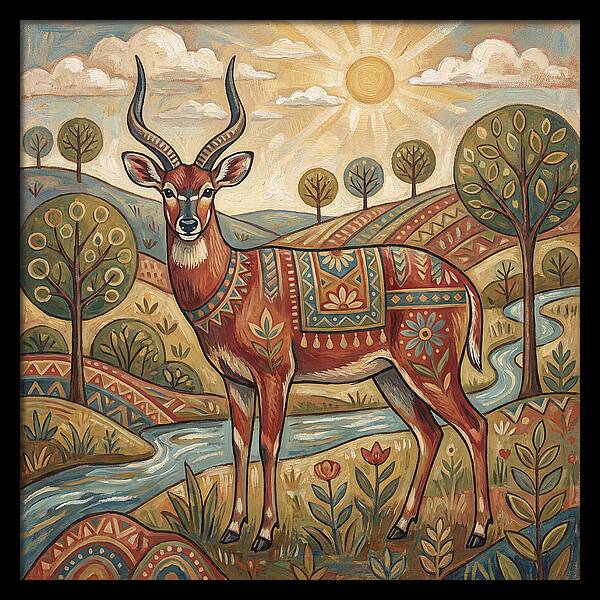 Sitatunga In Folk Art Style