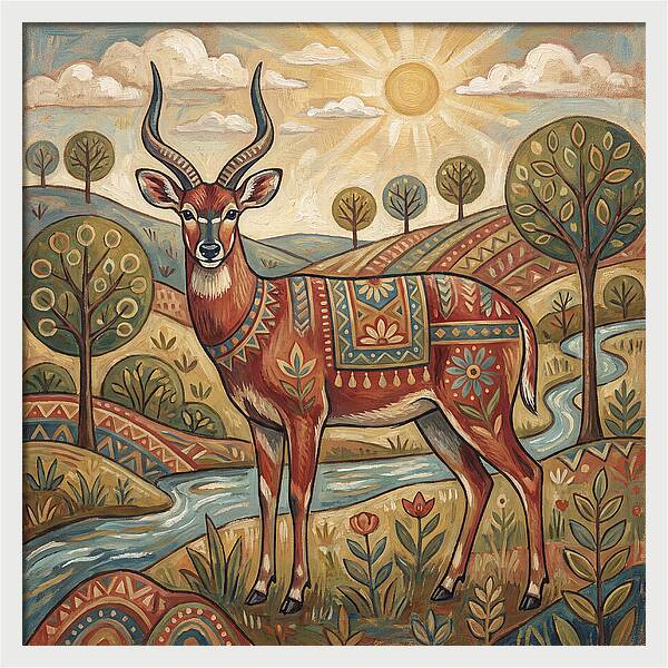 Sitatunga In Folk Art Style