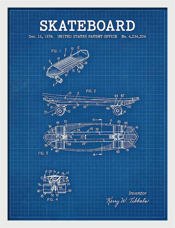 Skateboard Blueprint Patent Us4234204a