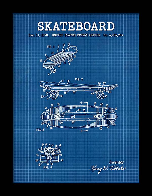 Skateboard Blueprint Patent Us4234204a