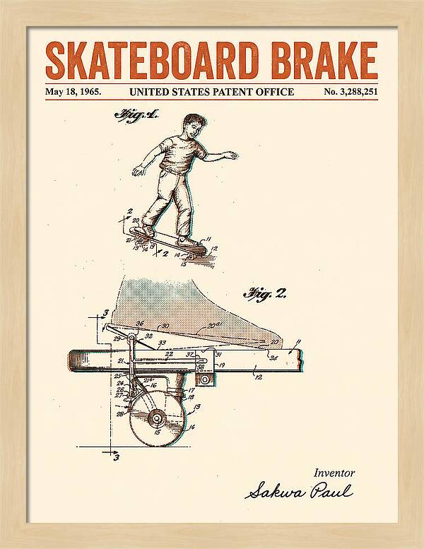 Skateboard Brake Retro Patent Us3288251a