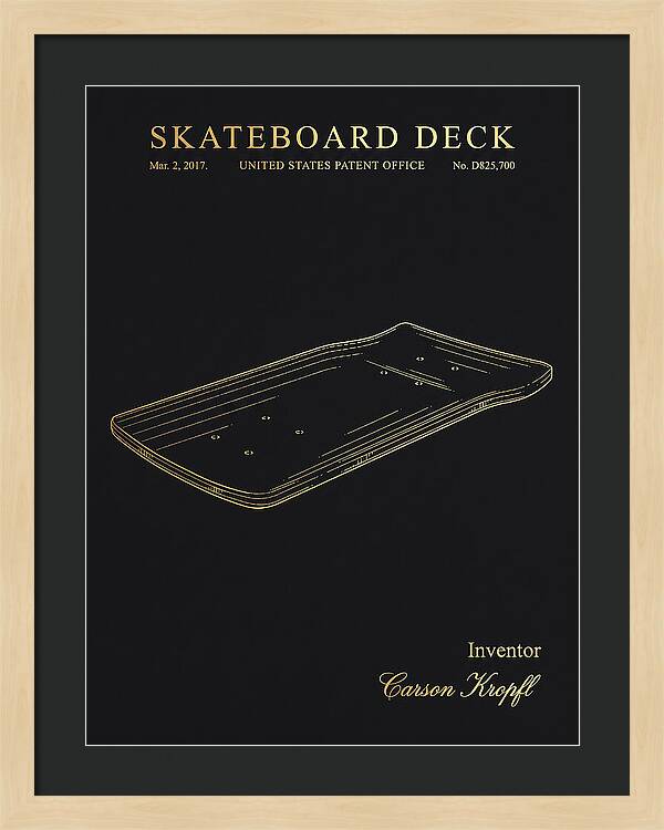Skateboard Deck Gold Patent Usd825700s1