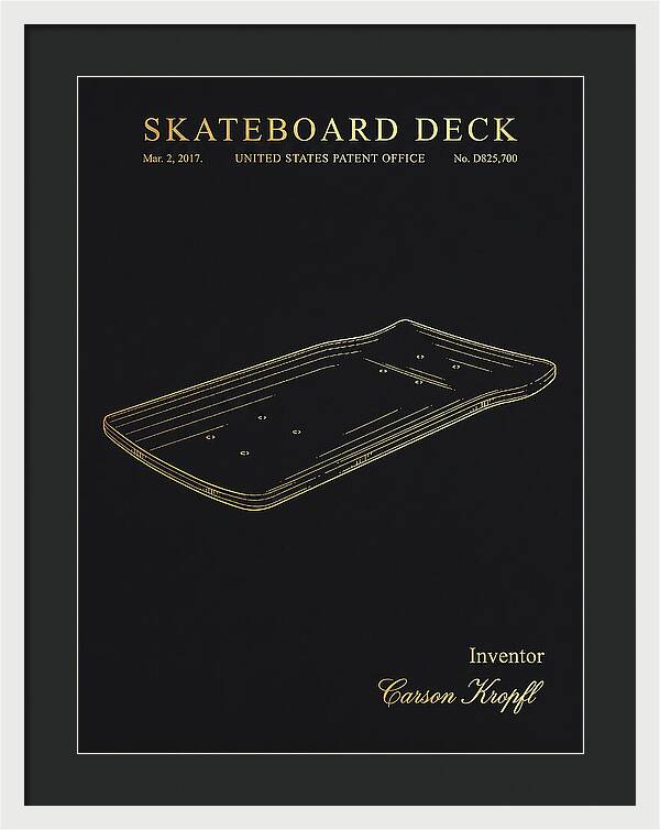 Skateboard Deck Gold Patent Usd825700s1